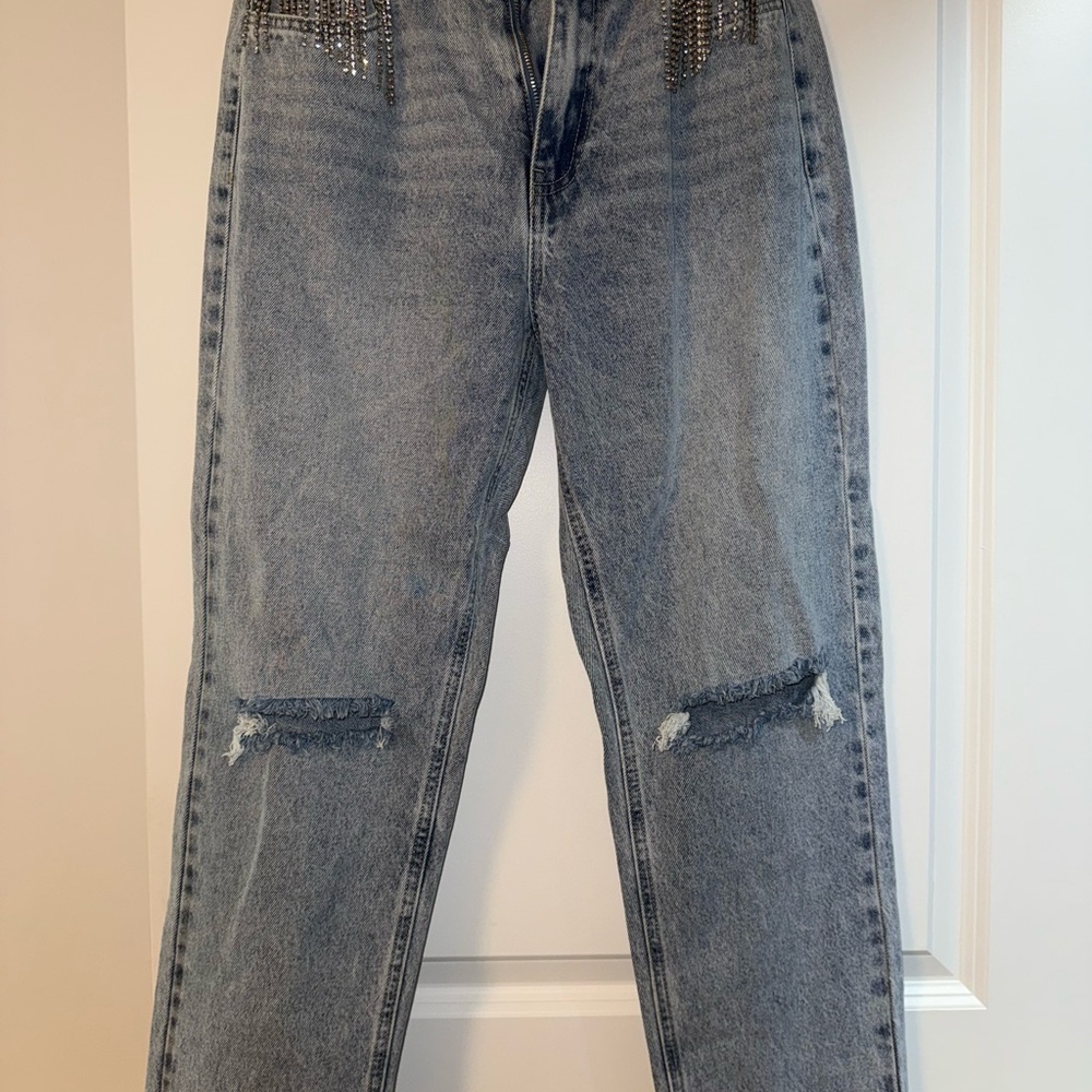Fashion Nova Blue Distressed Boyfriend Jeans